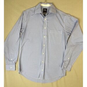 Jos A Bank 1905 Dress Shirt Mens 15.5 34 Slim Fit Blue Check Non Iron